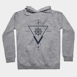 Creative Illustration In Geometric Style. Wheel, Ocean, Ship, Adventure, Nautical Hoodie